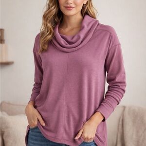 Lucky Brand Mauve Waffle Knit Cowl Neck Long Sleeve Hi-Low Top